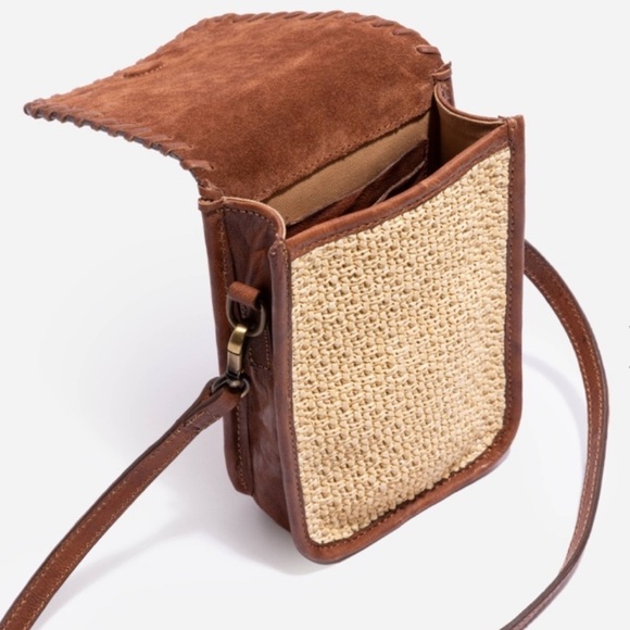 Johnny Was Handbags - JOHNNY WAS COGNAC ITALIAN RAFFIA MICRO CROSSBODY NWT